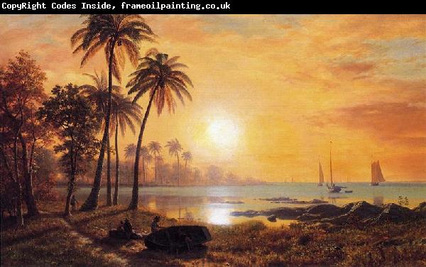 Albert Bierstadt Tropical Landscape with Fishing Boats in Bay